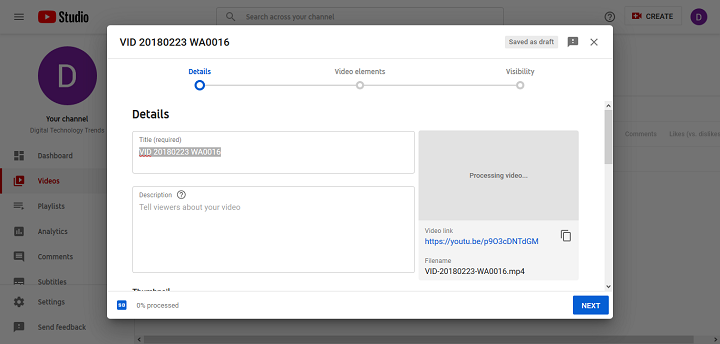 Handle The Video Upload Details on YouTube