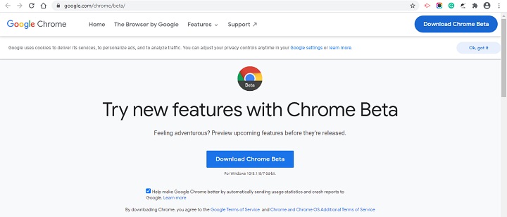 Try new features with Chrome Beta